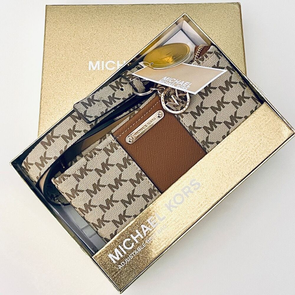 NWT Gorgeous Michael Kors L/XL Waist Fanny Pack Tan Brown Gold Monogram Belt Bag - Picture 12 of 12
